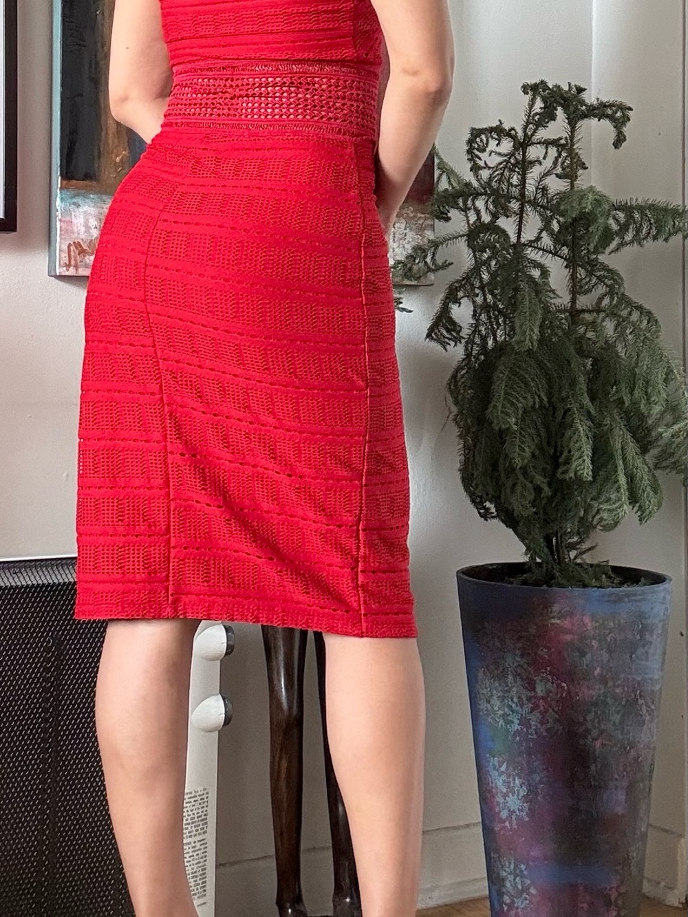 🇧🇷 Red Midi Dress with High Neck Size S, Made in Brazil - Picture 8 of 17